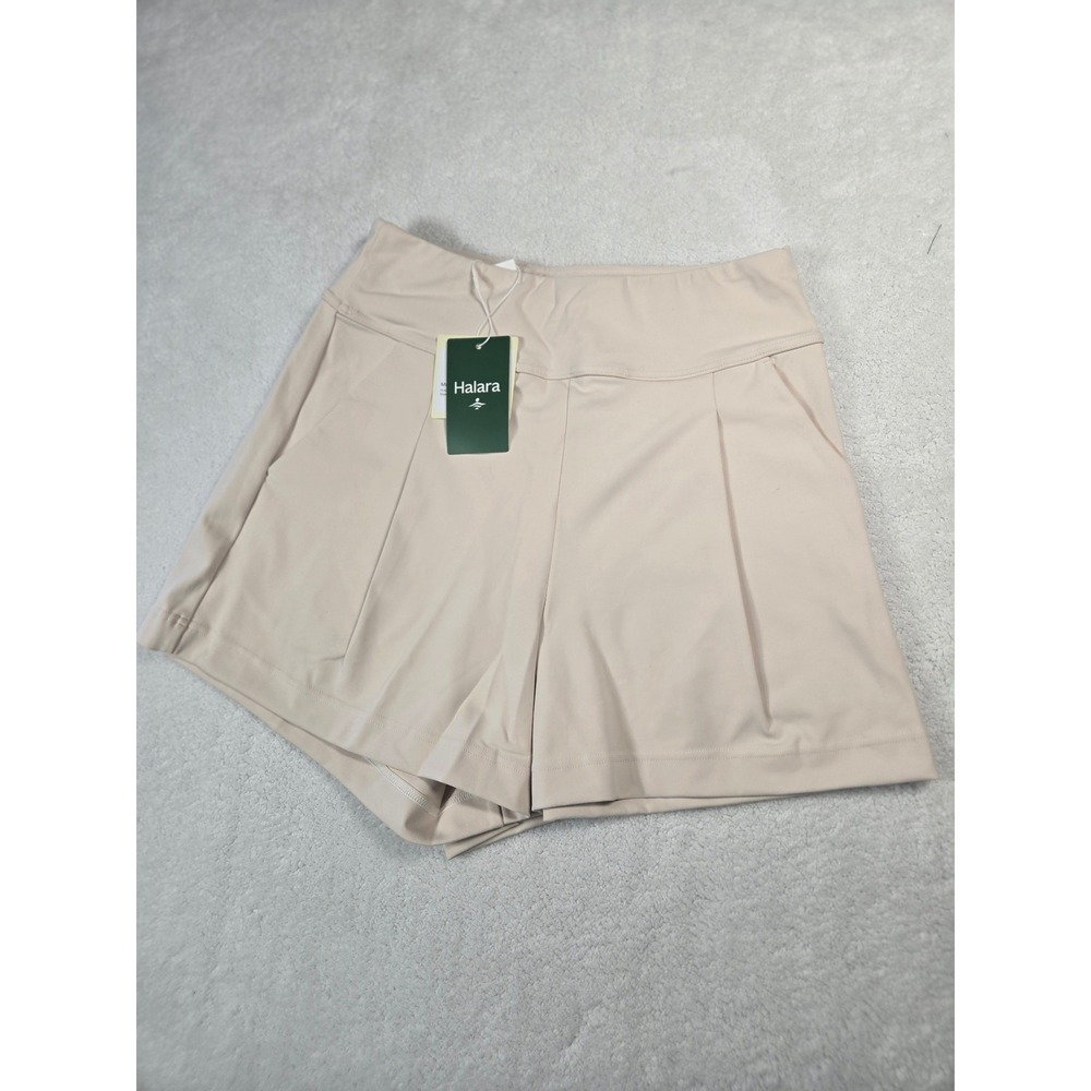 Halara Beige Pleated High Waisted Athletic Shorts Womens Medium NWT
